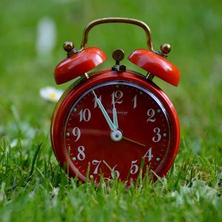 photo d'horloge rouge sur herbe